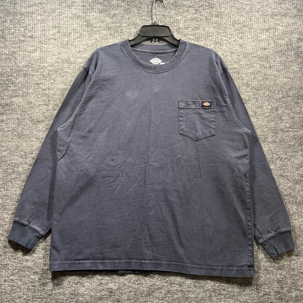Dickies Mens XL Long Sleeve Pocket T-Shirt Faded Navy Blue Cotton Workwear